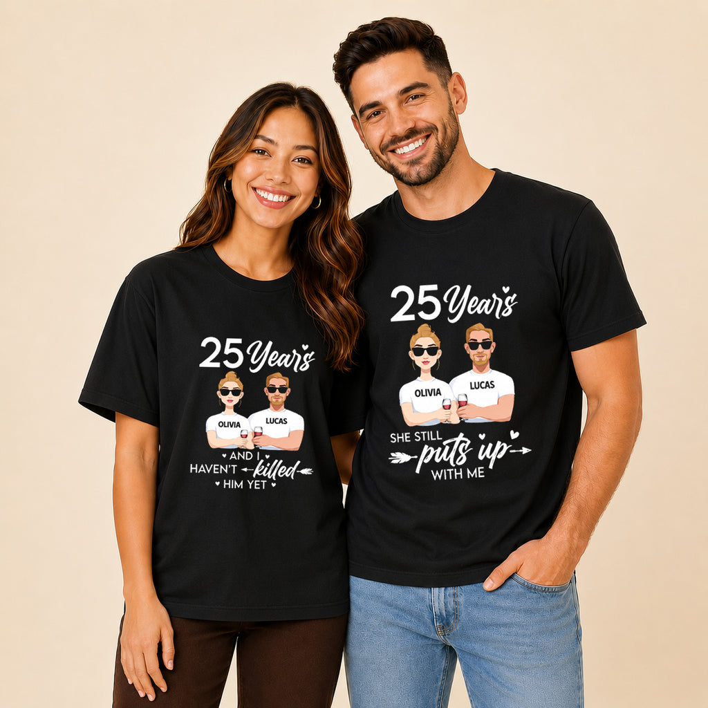 25 Years She Still Puts Up With Me Name Couple T Shirt