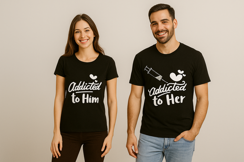 Addicted to him addicted to her couple t-shirt
