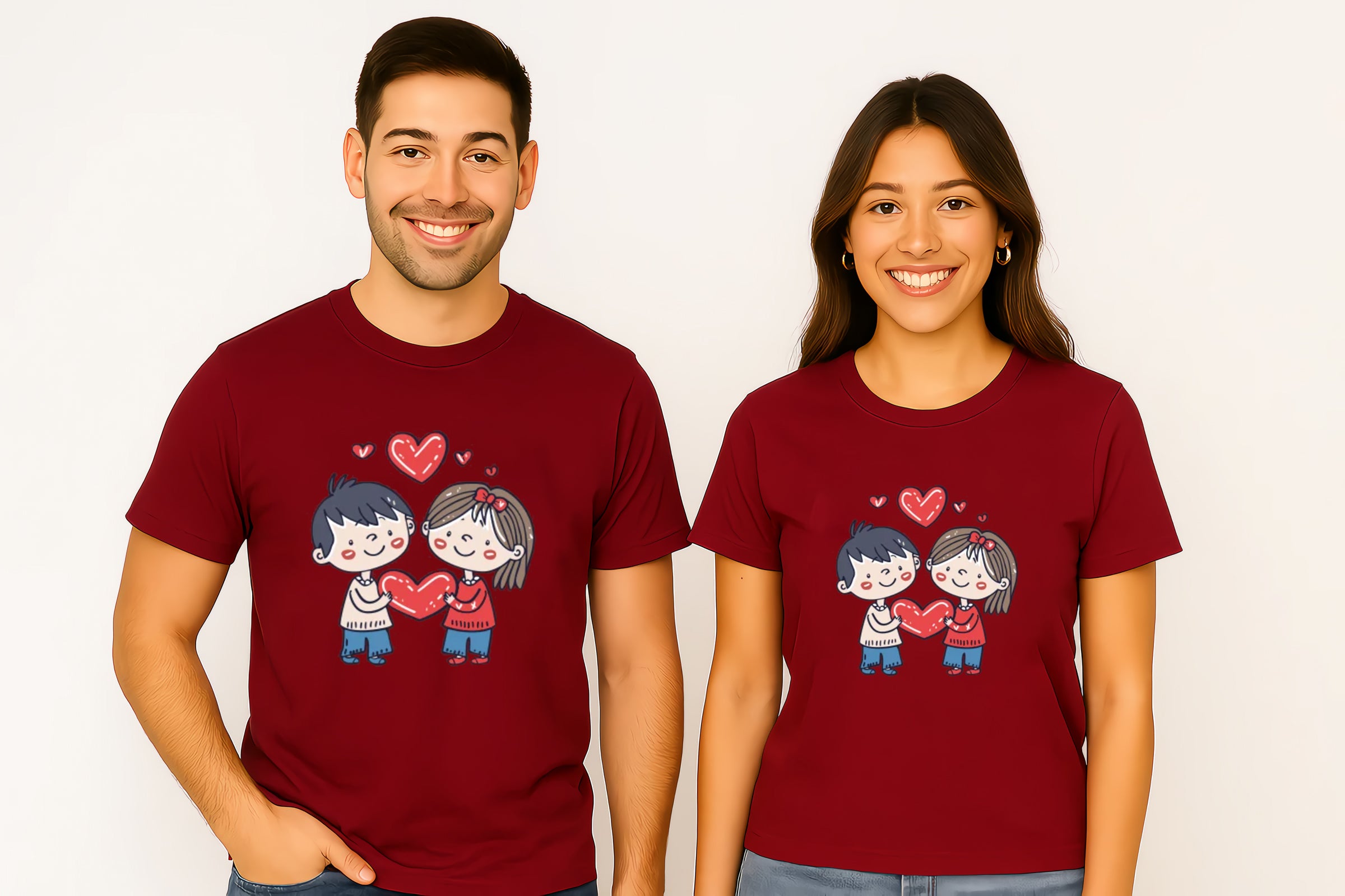 Adorable Holding a Red Heart Valentine's Couple T-Shirt