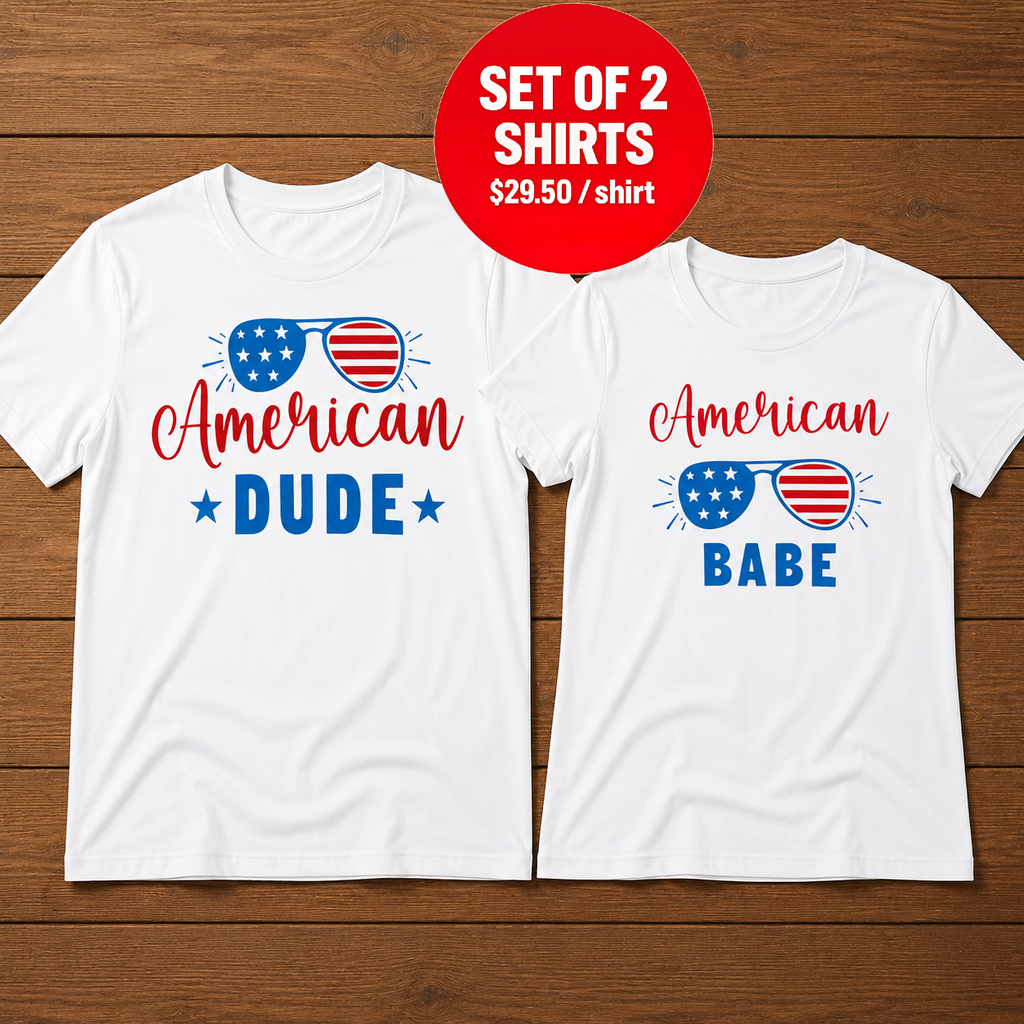 American Dude American Babe 4th Of July Matching Couple T-Shirt