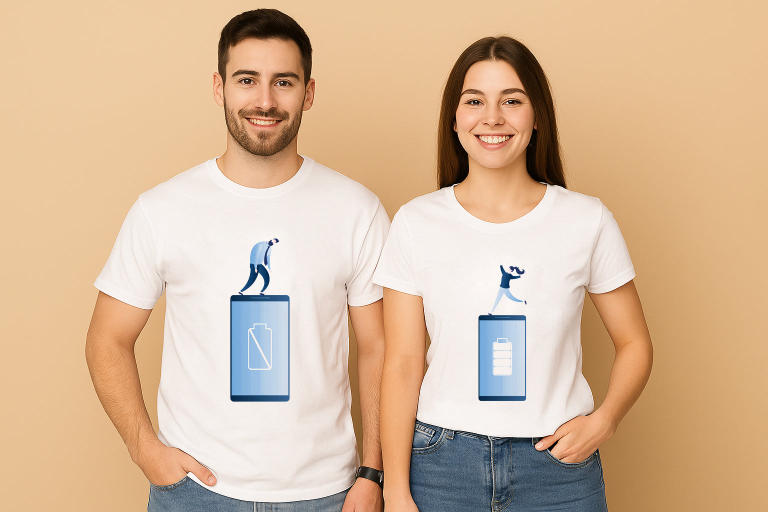 Batery Low Couple T shirt