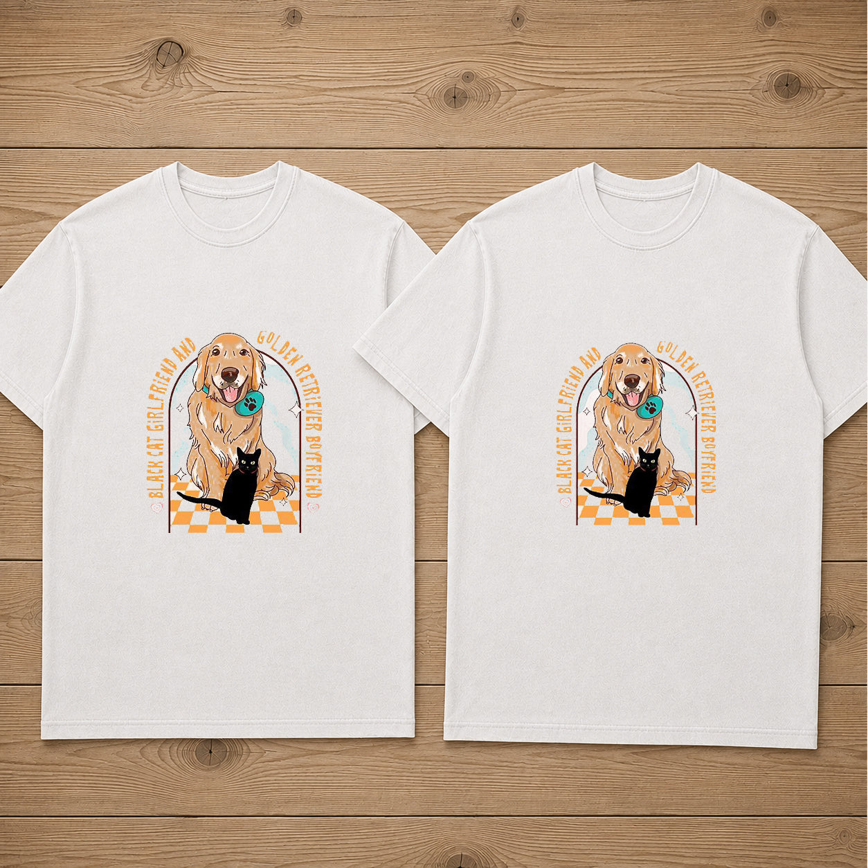 Black Cat Girlfriend And Golden Retriever Boyfriend Couple T Shirt