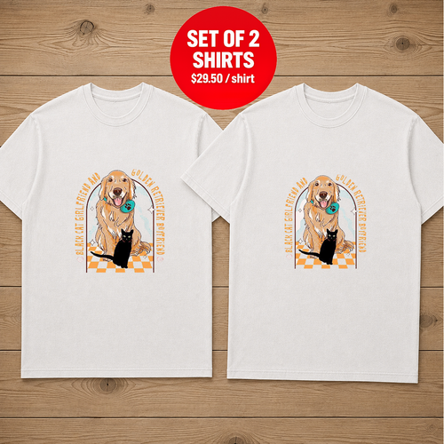 Black Cat Girlfriend And Golden Retriever Boyfriend Couple T Shirt