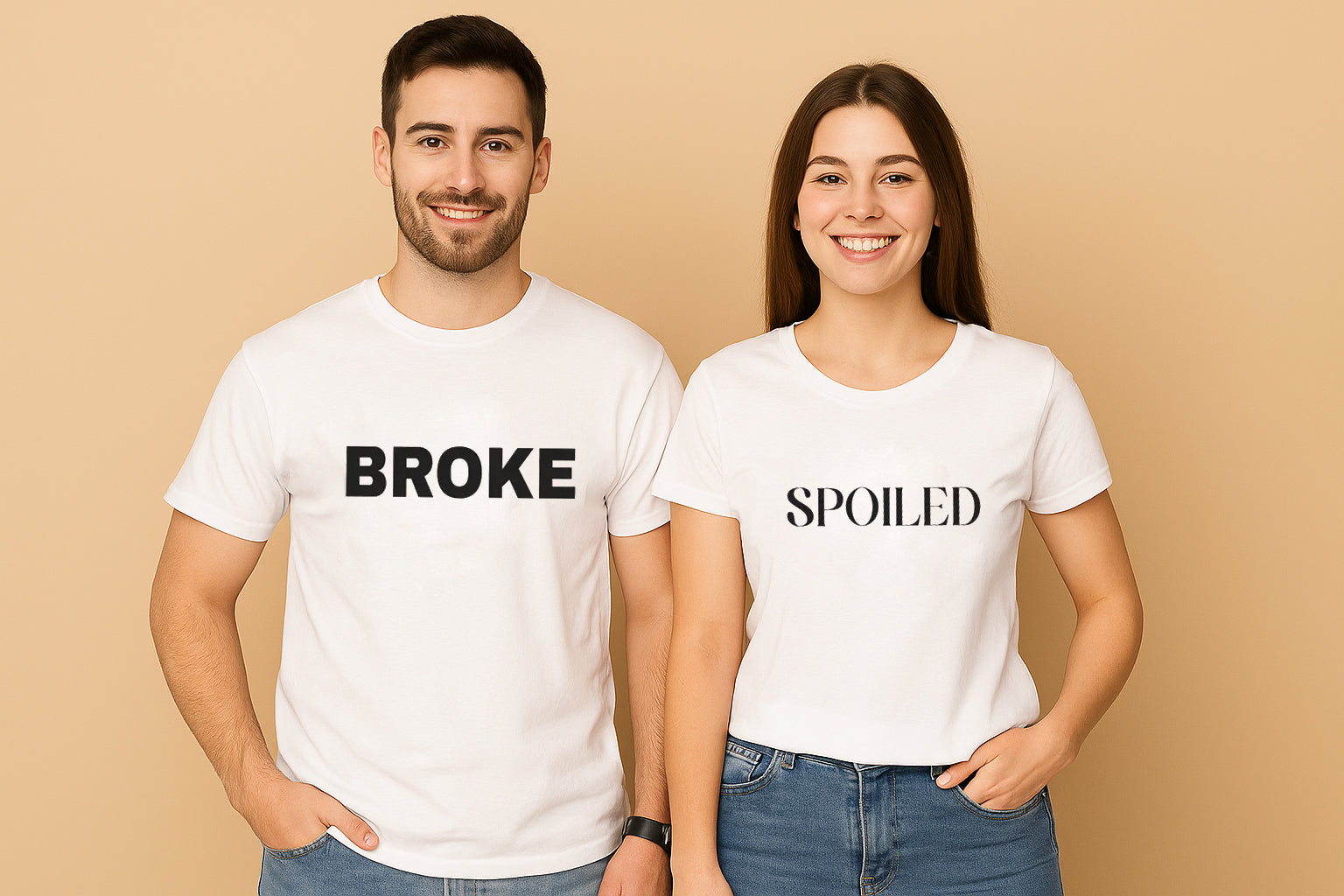Broke Spoiled Font Couple T Shirt