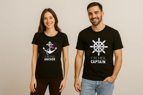 CAPTAIN AND ANCHOR HIS AND HERS MATCHING Couple T-SHIRT