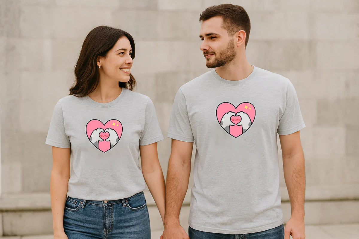 Cat Paws Heart Sign Couple T-Shirt