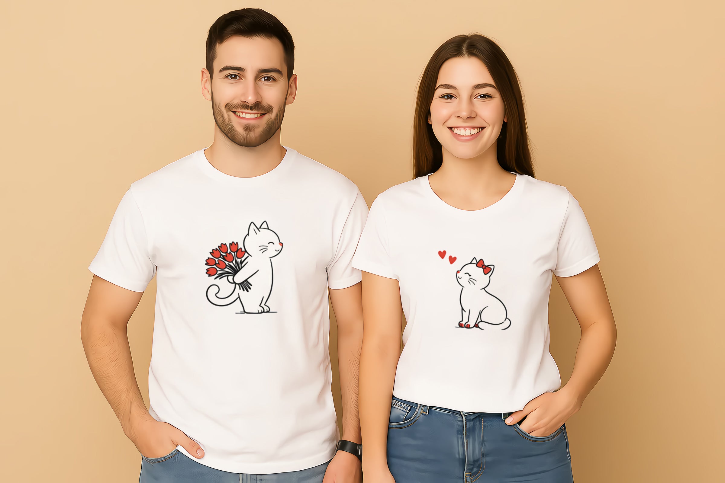 Cats in Love Valentine's Day Couple T-Shirt