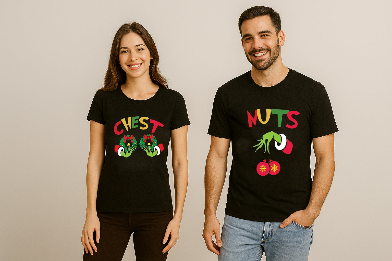 Chest Nuts Decorations Christmas Couple T Shirt