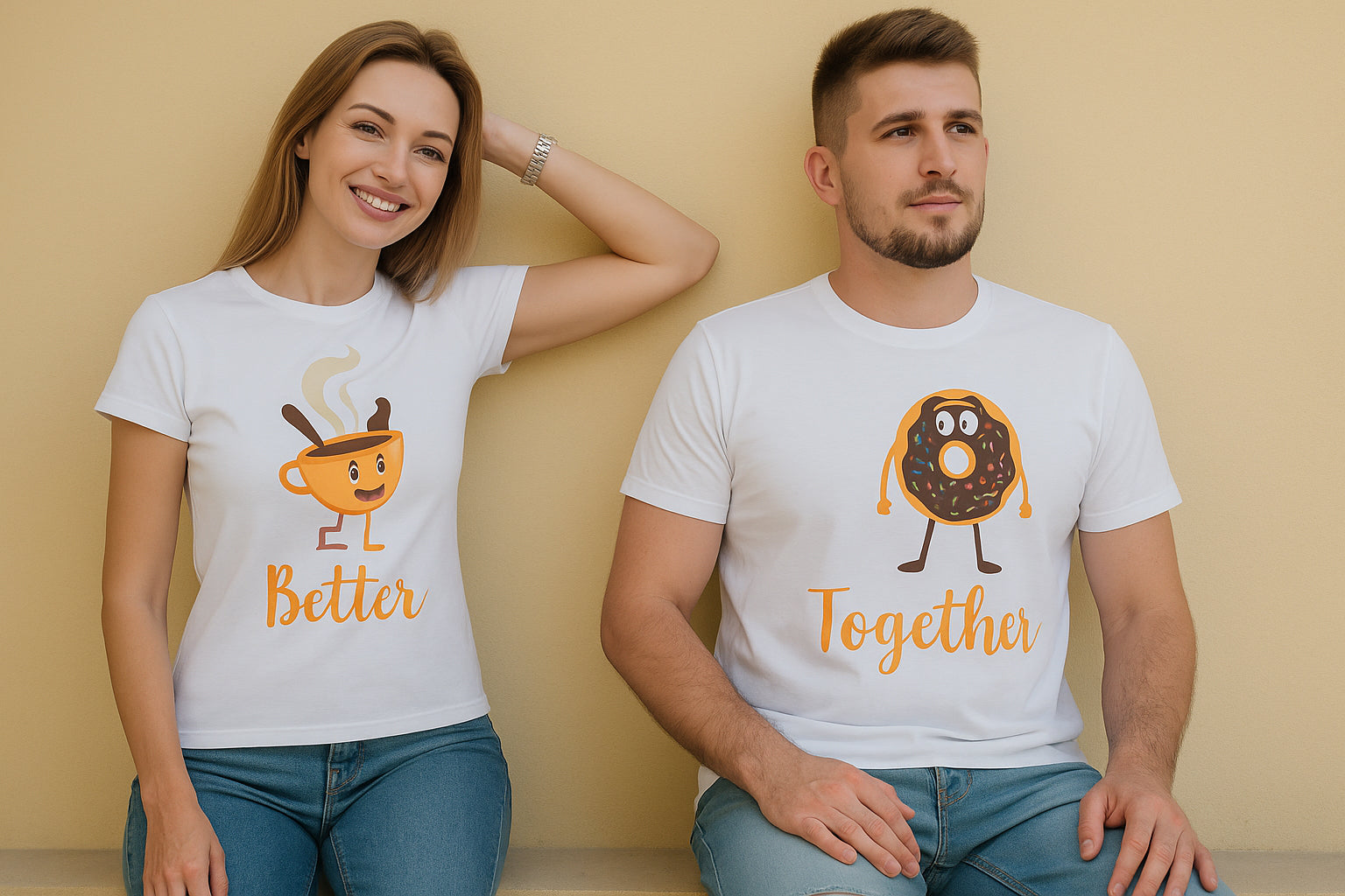 Coffee And Doughnut Better Together Couple T-Shirt