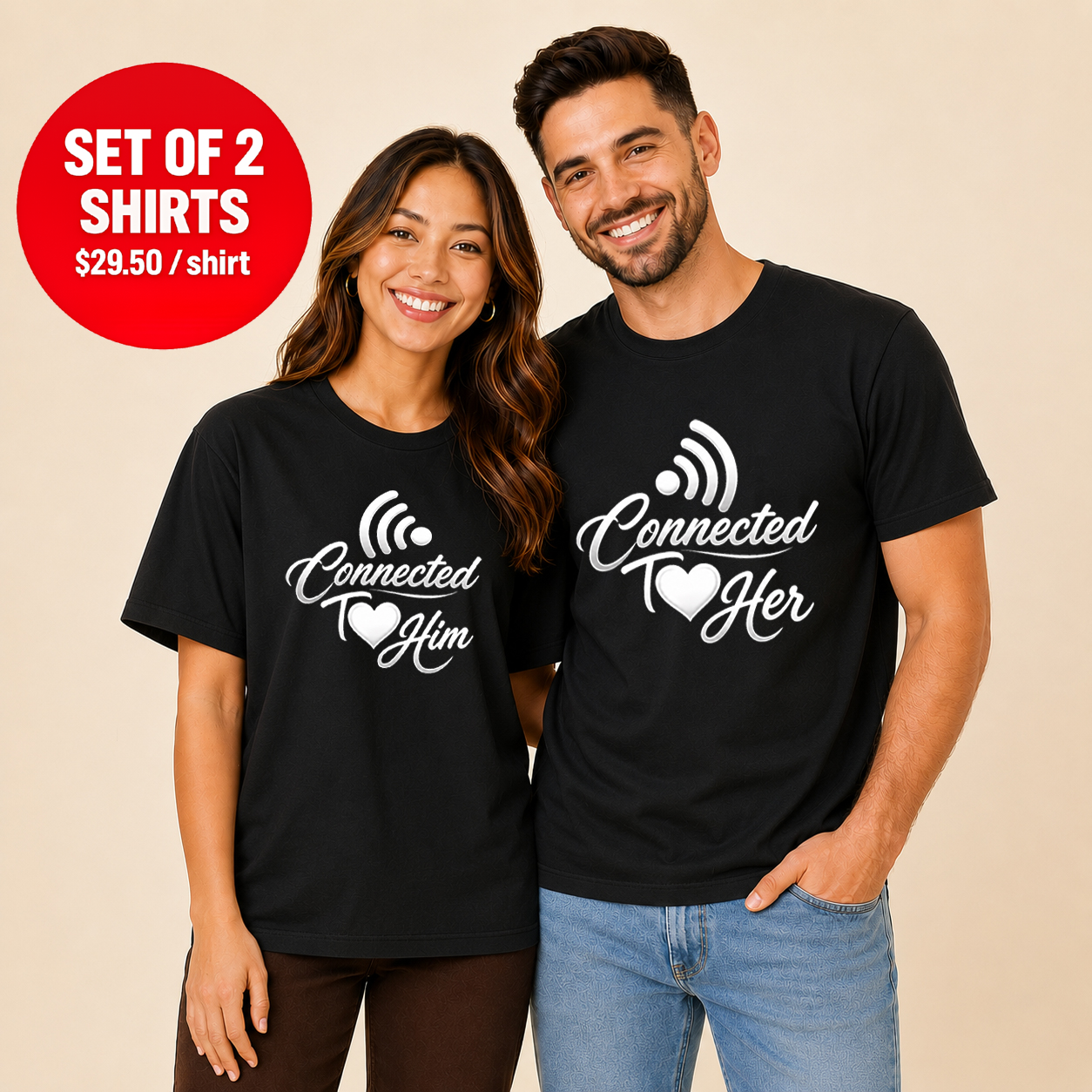 Connected To Her Connected To Him Couple T Shirt