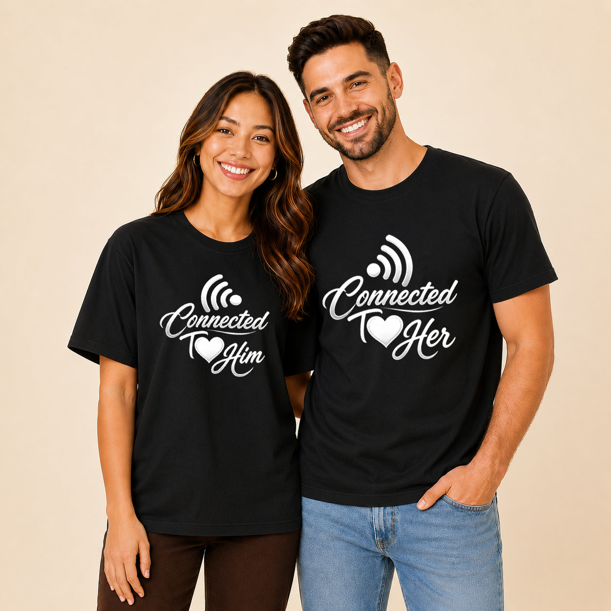 Connected To Her Connected To Him Couple T Shirt