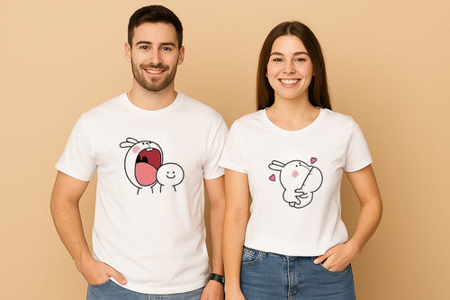 Couple White Cartoon T-Shirt