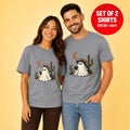 Crescent moon Cactus Ghost Couple Matching T-Shirt