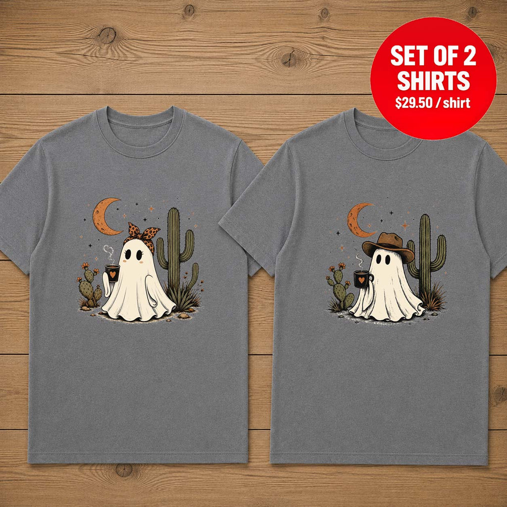 Crescent moon Cactus Ghost Couple Matching T-Shirt