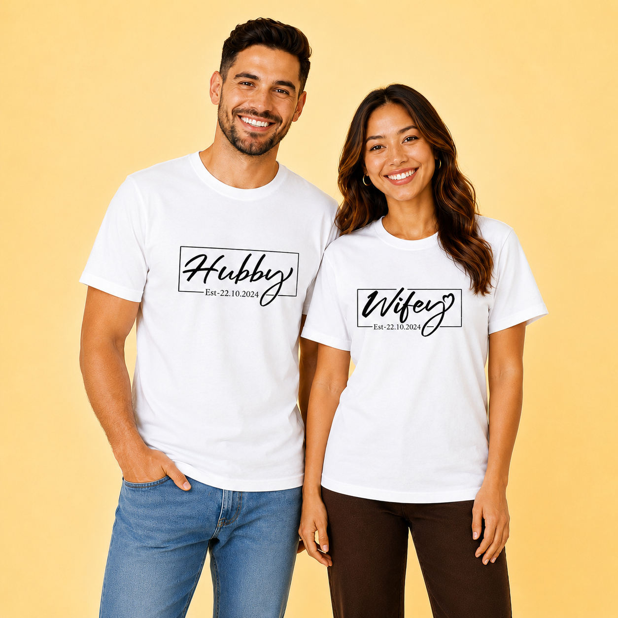 Custom Hubby & Wifey Est Couple T Shirt
