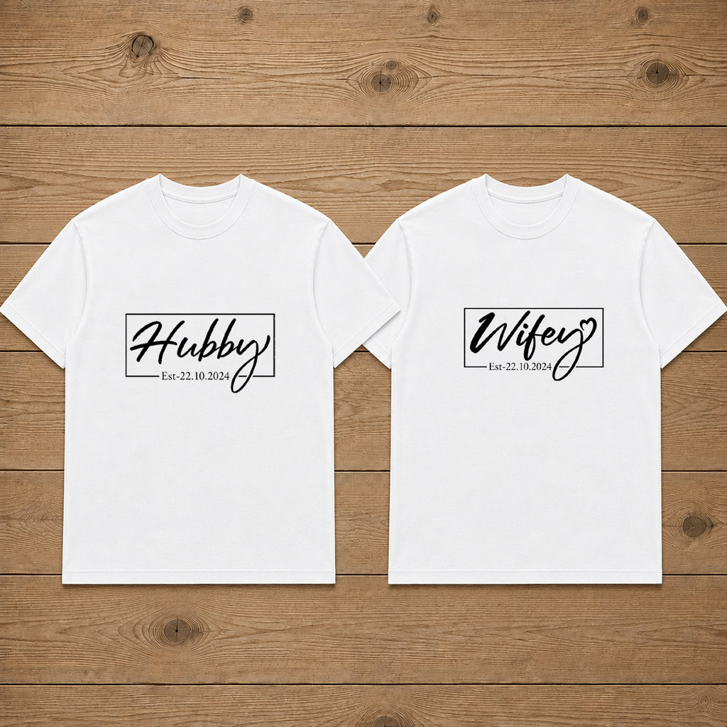 Custom Hubby & Wifey Est Couple T Shirt
