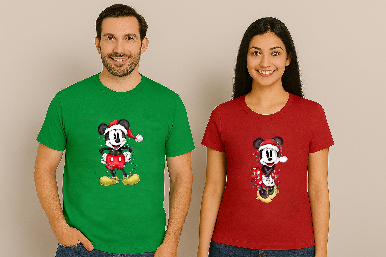 Disney Couples Mickey and Minnie Mouse Christmas Couple T Shirt