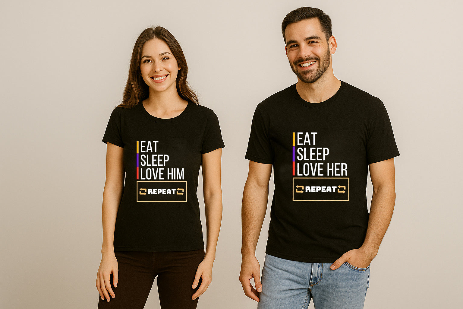 Eat Sleep Love Her Repeat Couple T Shirt