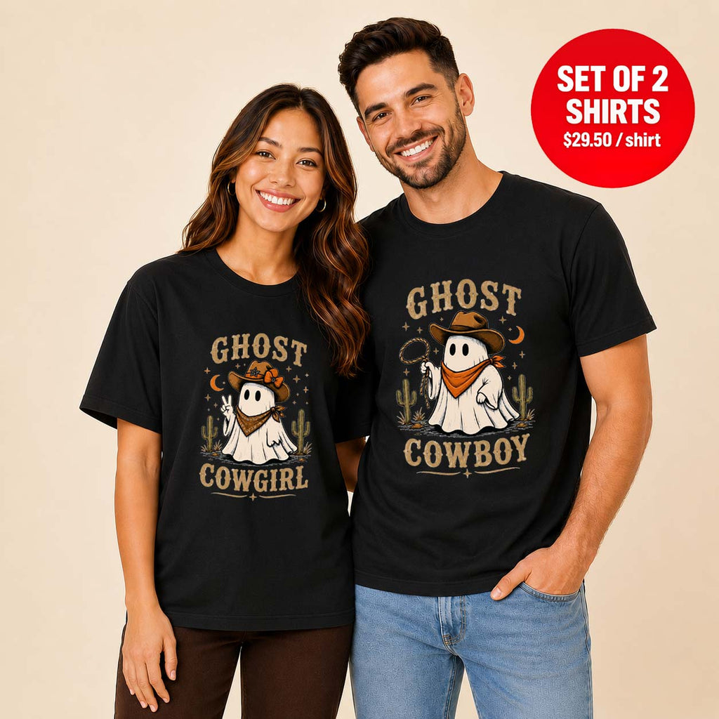 Ghost Cowgirl Ghost Cowboy Matching Couple T-Shirt