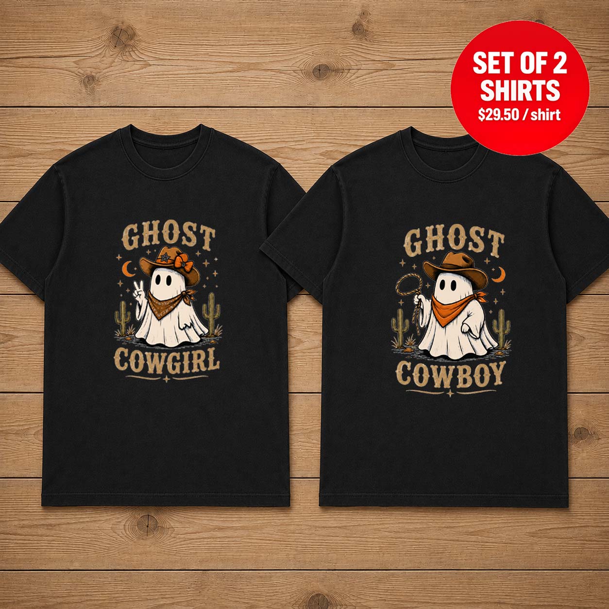 Ghost Cowgirl Ghost Cowboy Matching Couple T-Shirt
