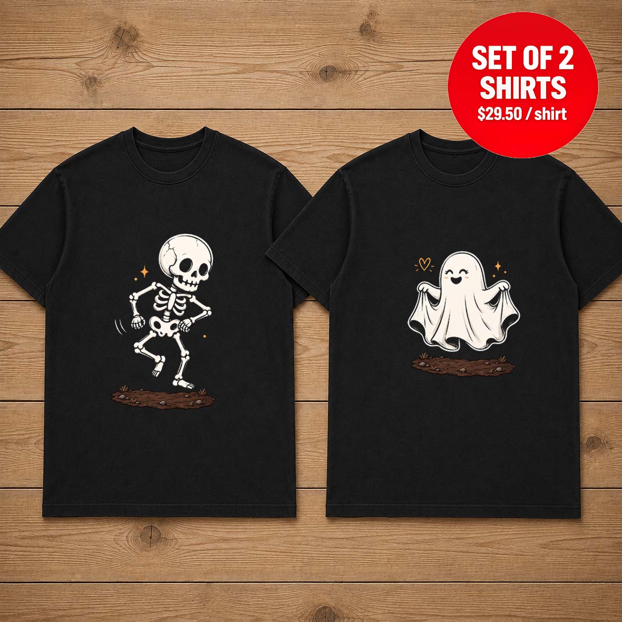 Ghost Skeleton Love Halloween Spooky Couple Matching T-Shirt