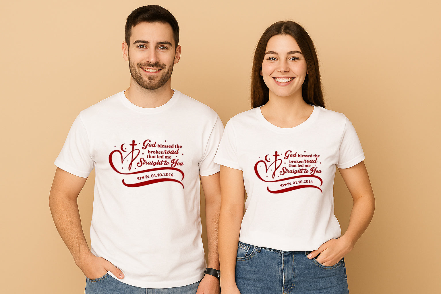 God Blessed the Broken Road Couple T Shirt