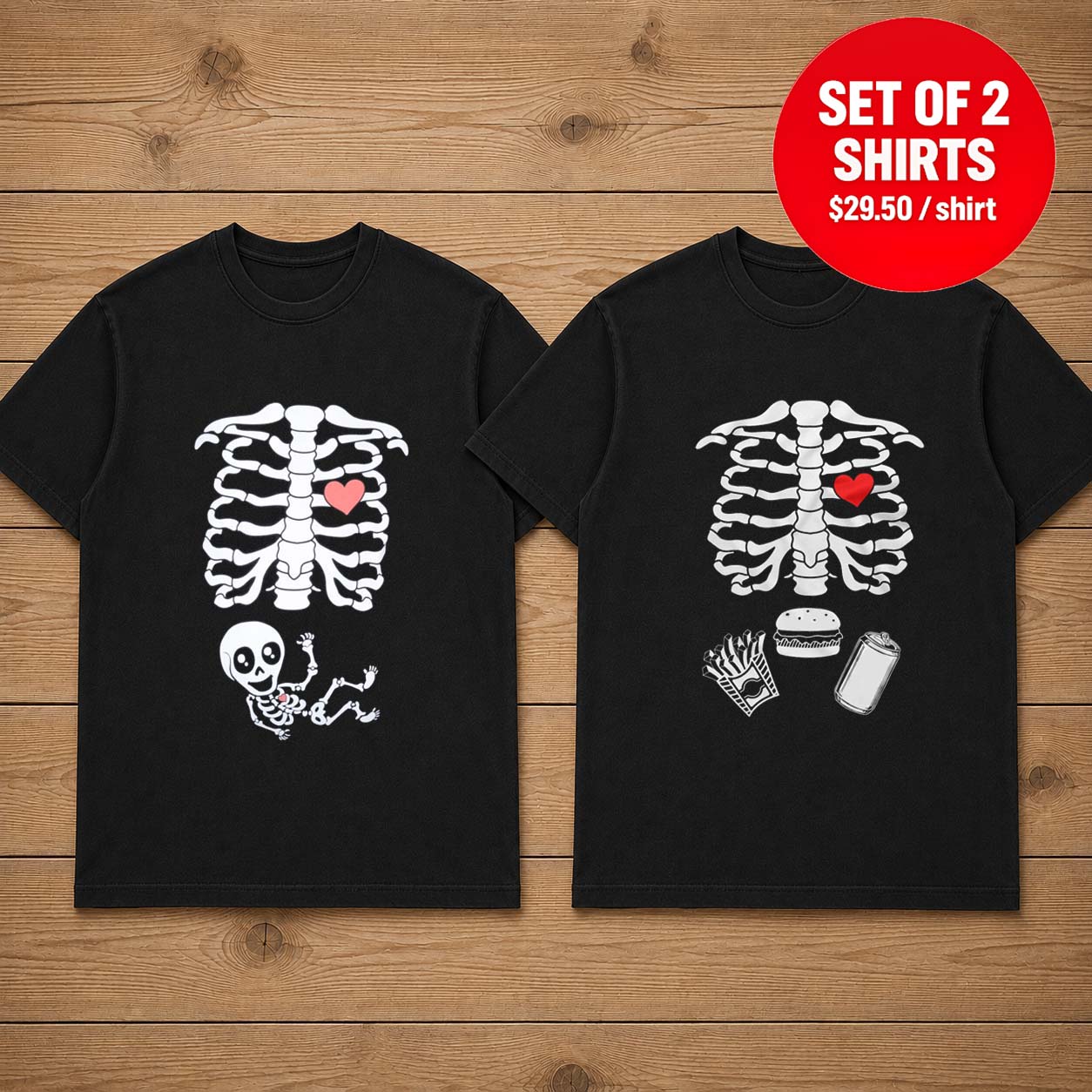 Halloween Skeleton Xray Maternity Couple Matching T-shirt