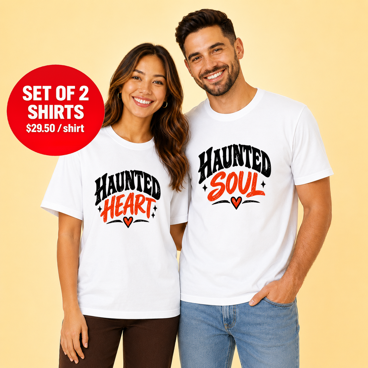Haunted Heart and Haunted Soul Halloween Couple T-Shirt