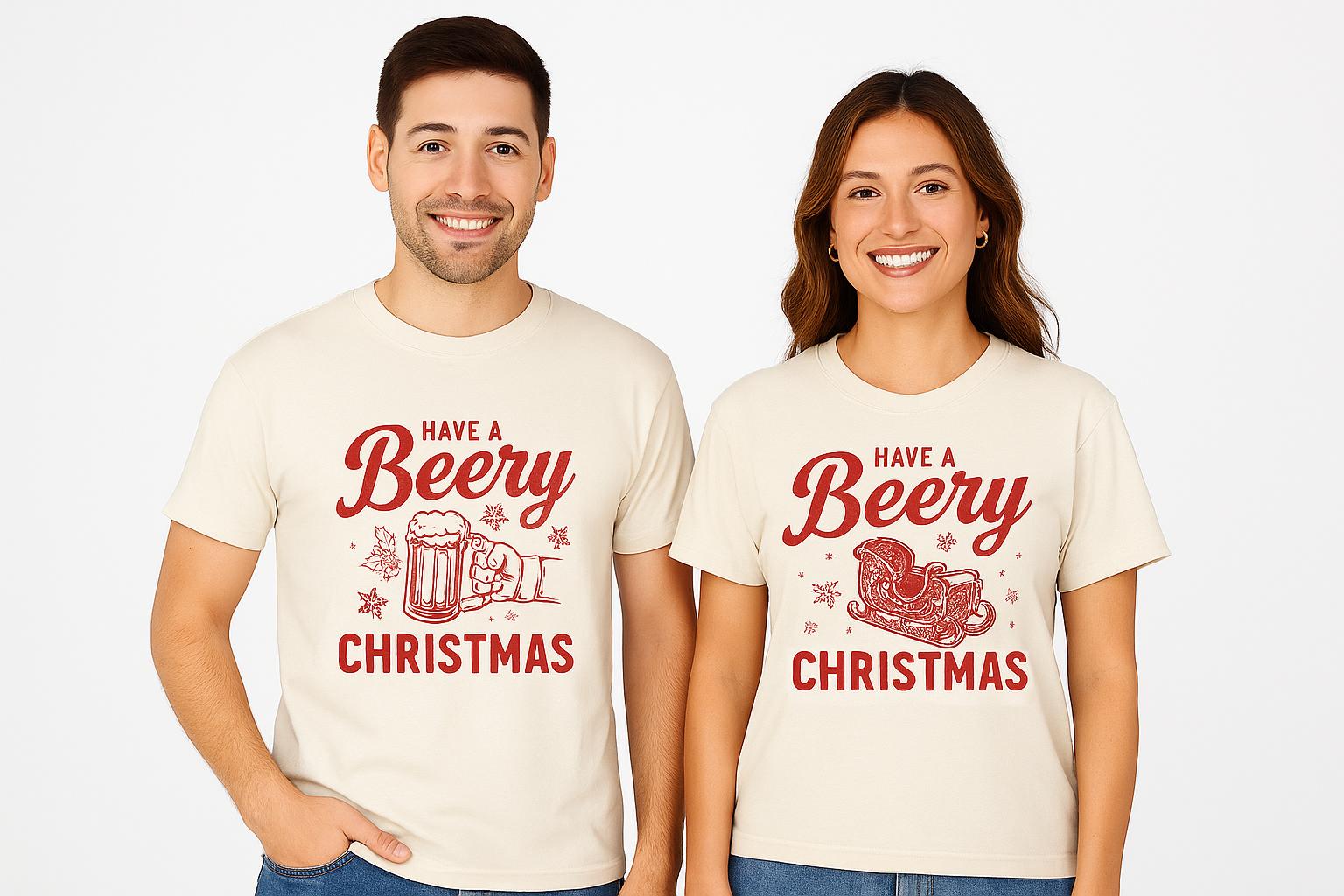 Have A Beery Christmas Couple T-Shirts