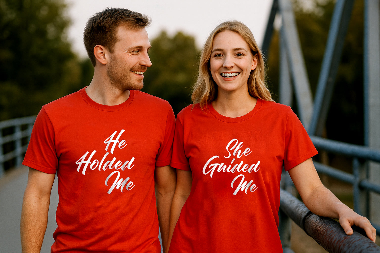 He Holded Me She Guided Me Couple T Shirt