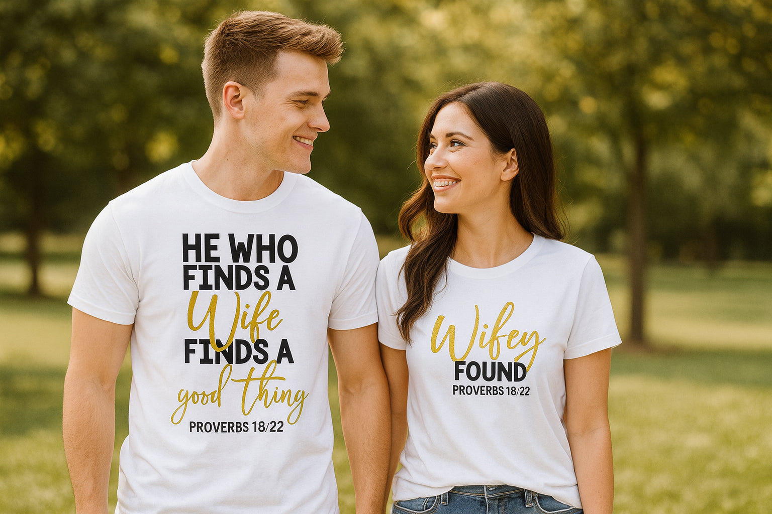 He Who Finds Couple Matching Proverbs 18 22 Couple T Shirt