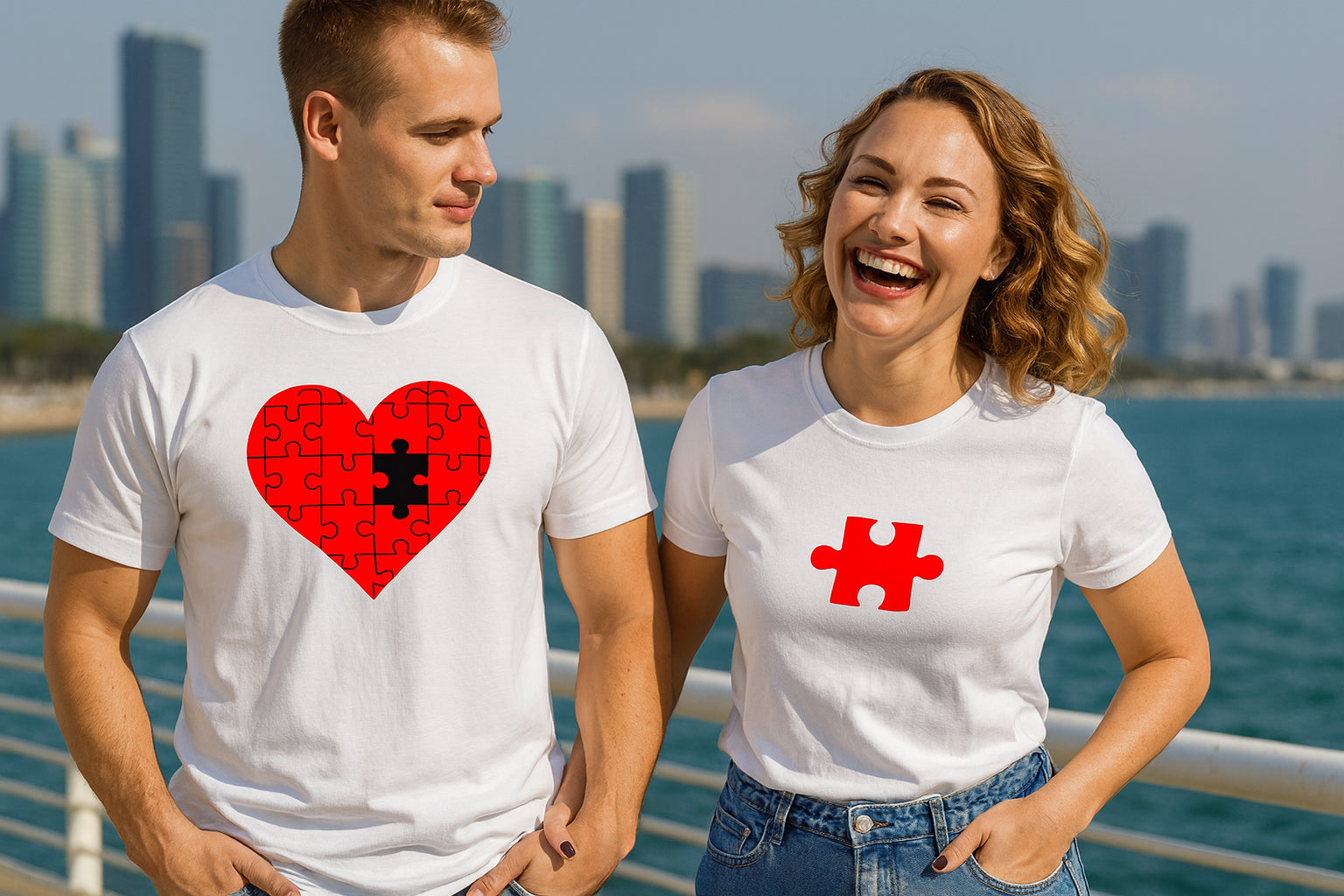 Heart Puzzle Matching Couple T Shirt