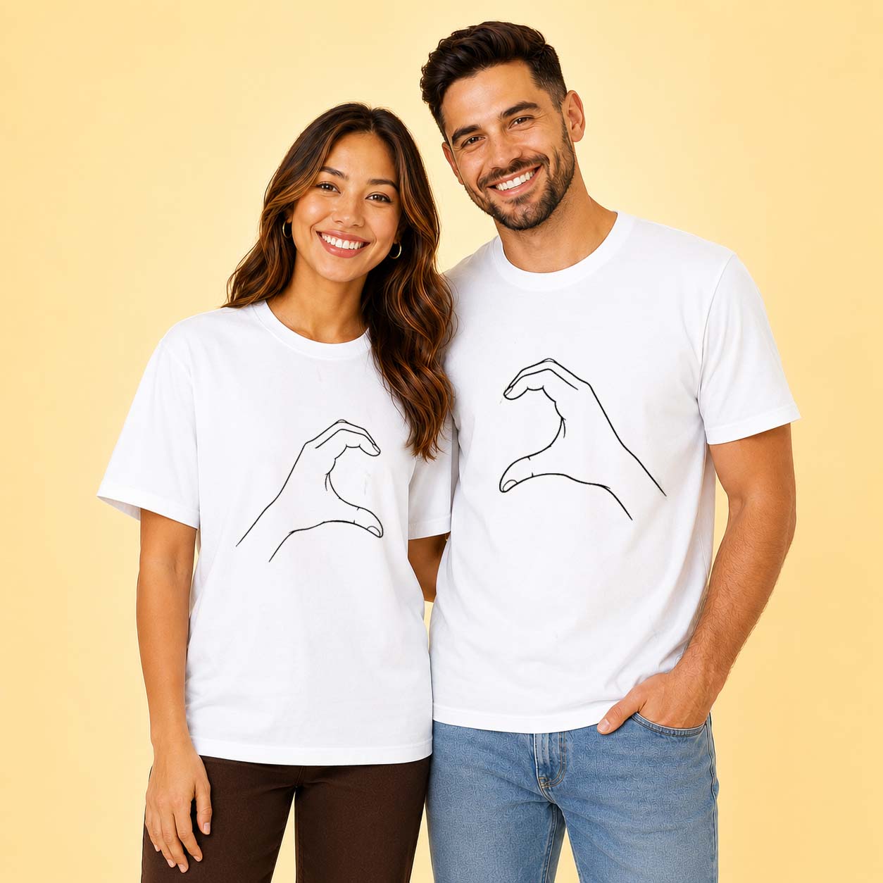 Heart Hands Line Art Couple Matching T-Shirt