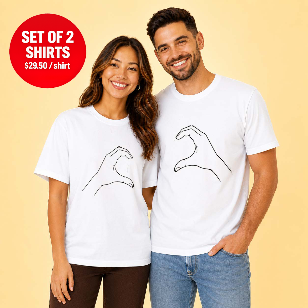Heart Hands Line Art Couple Matching T-Shirt