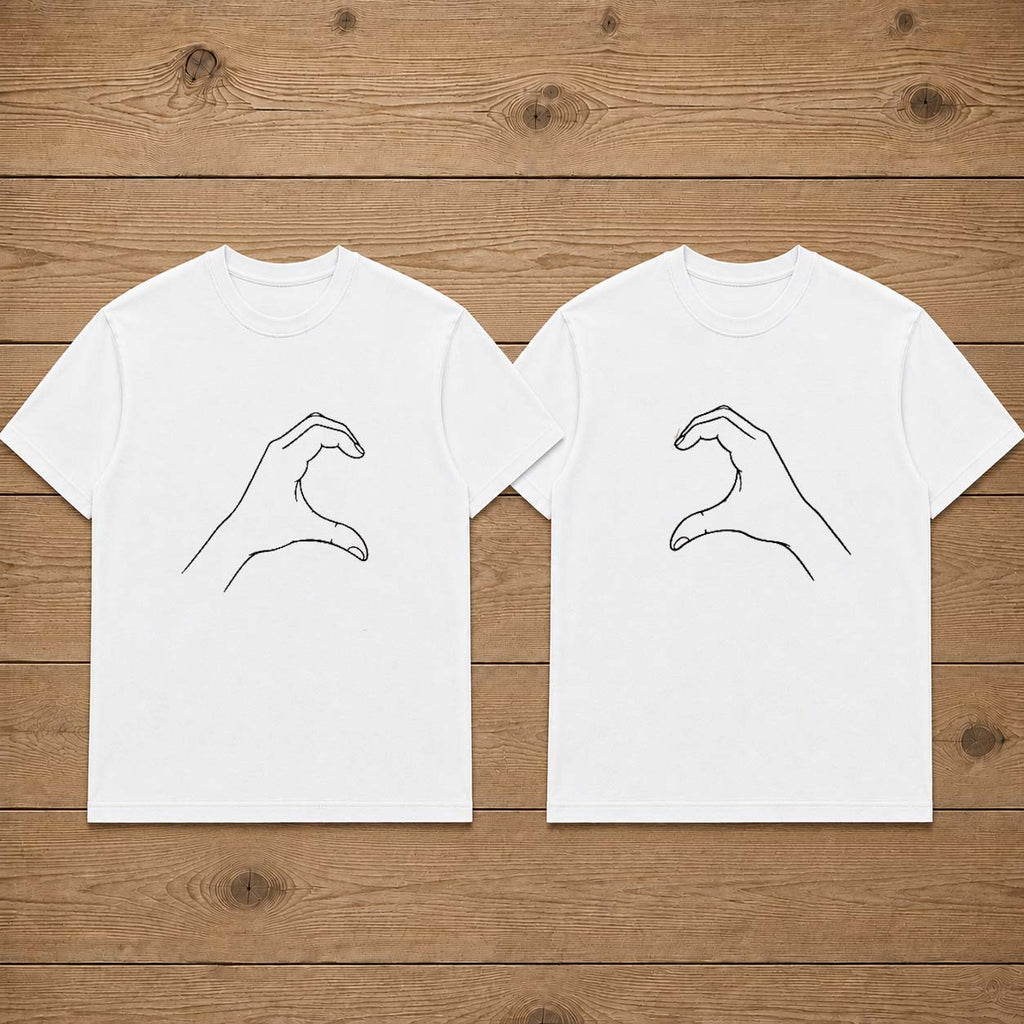 Heart Hands Line Art Couple Matching T-Shirt