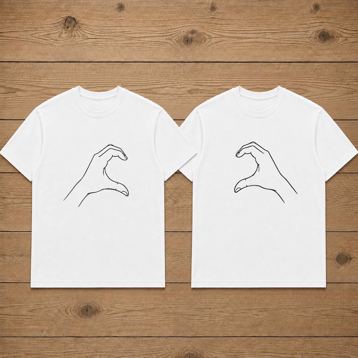 Heart Hands Line Art Couple Matching T-Shirt