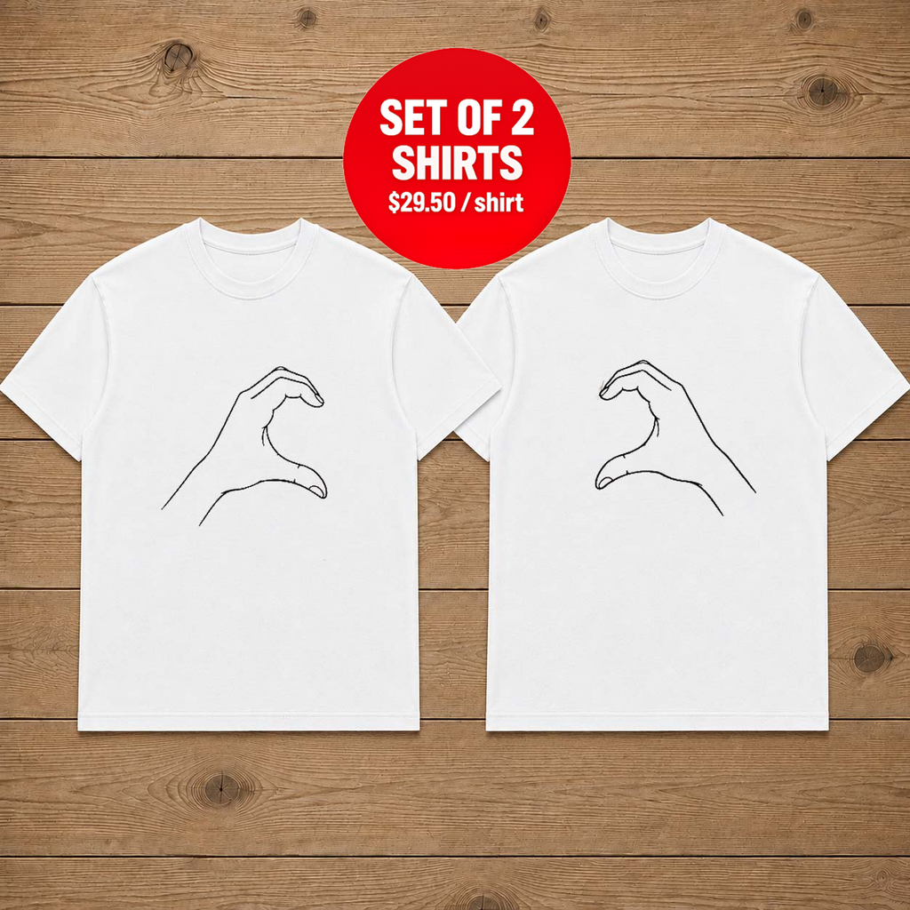 Heart Hands Line Art Couple Matching T-Shirt