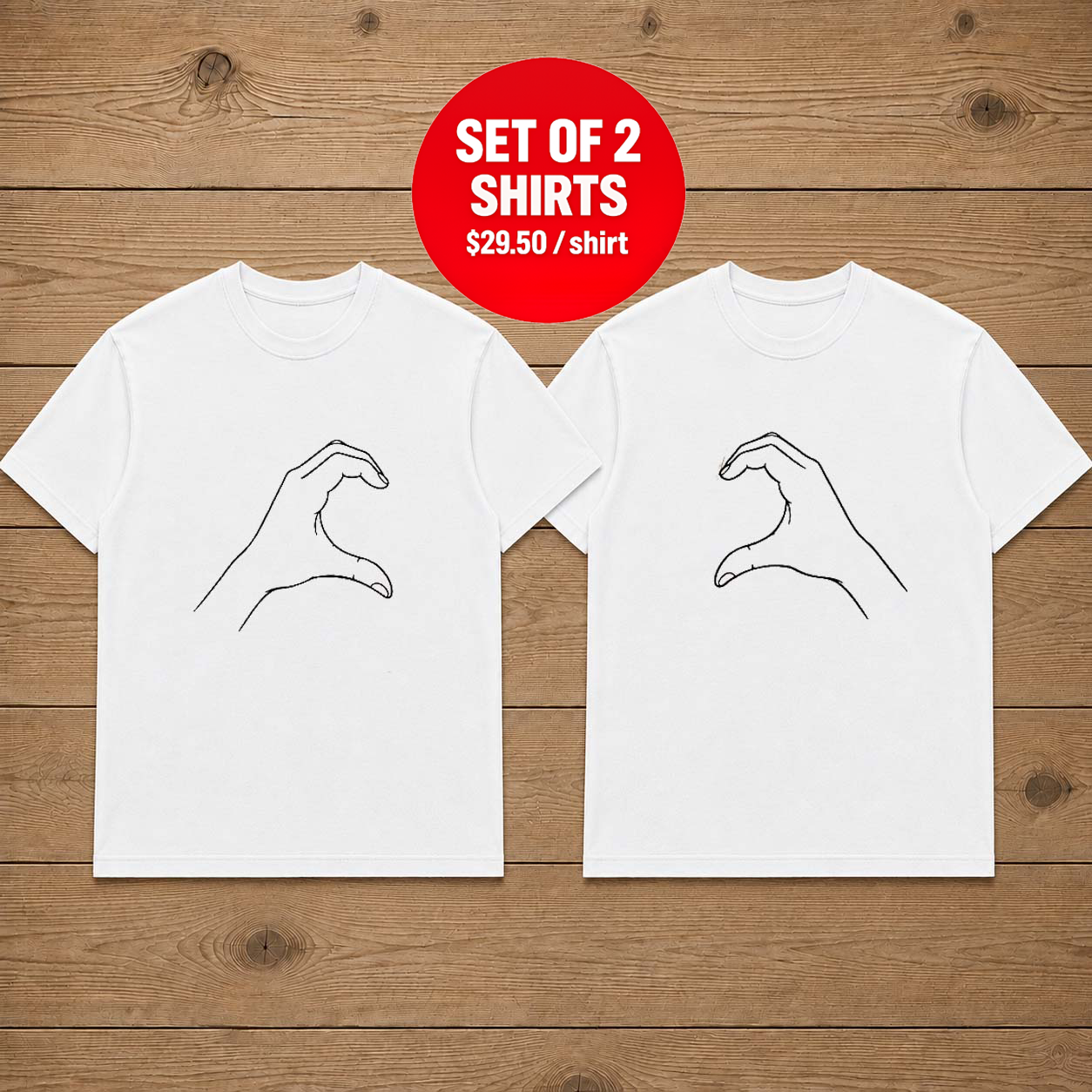 Heart Hands Line Art Couple Matching T-Shirt