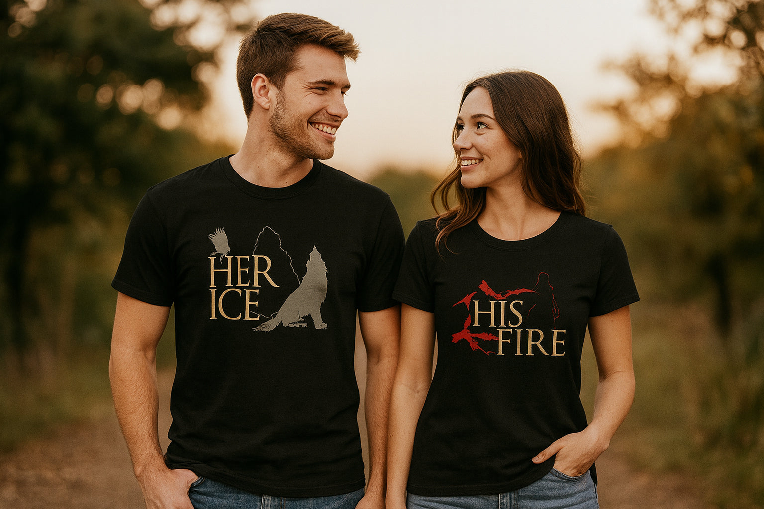 Her Ice And His Fire Couple T Shirt