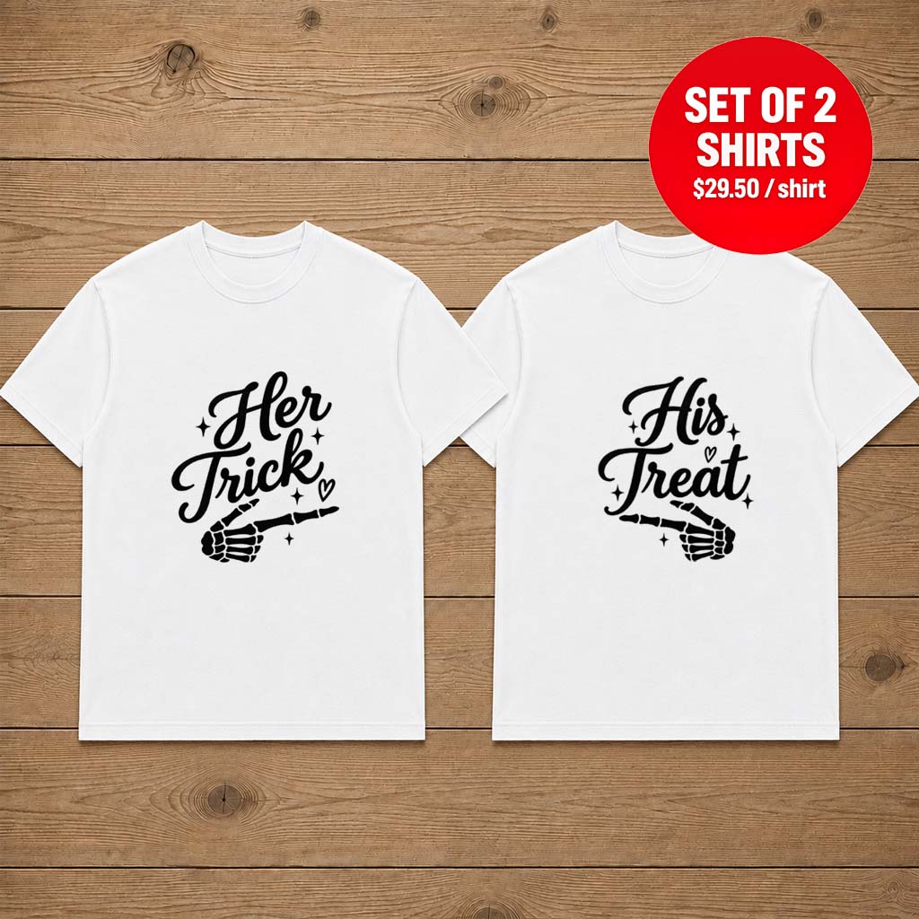 Her Trick His Treat Halloween Matching Couple Tee