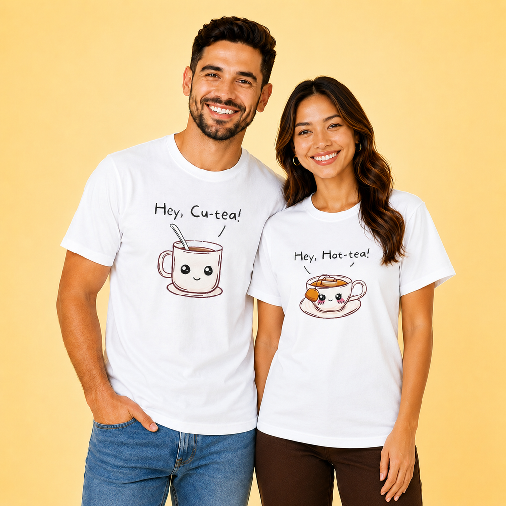Hey Cutea Hey Hot Tea Couple T Shirt