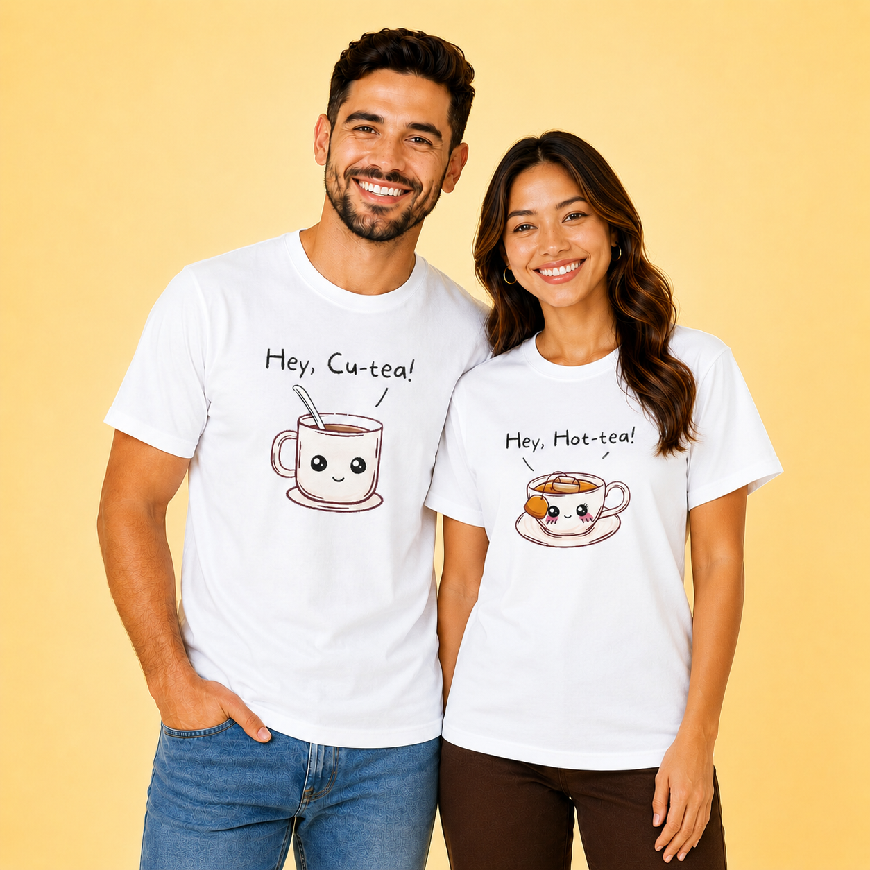 Hey Cutea Hey Hot Tea Couple T Shirt