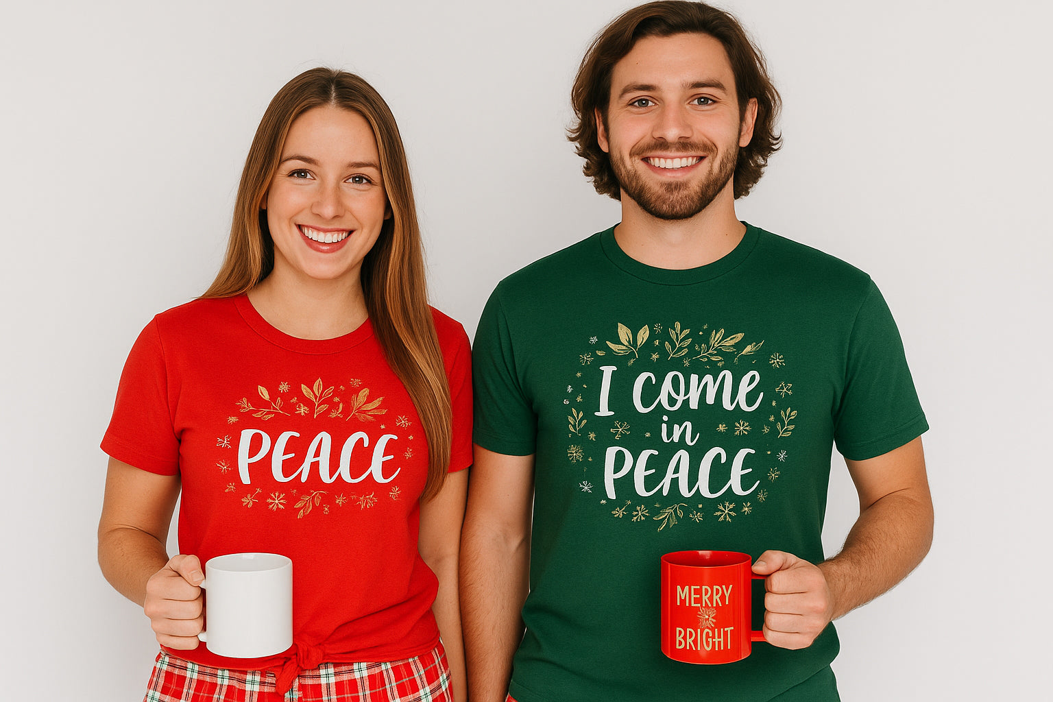I Come In Peace Christmas Matching Couple T Shirt