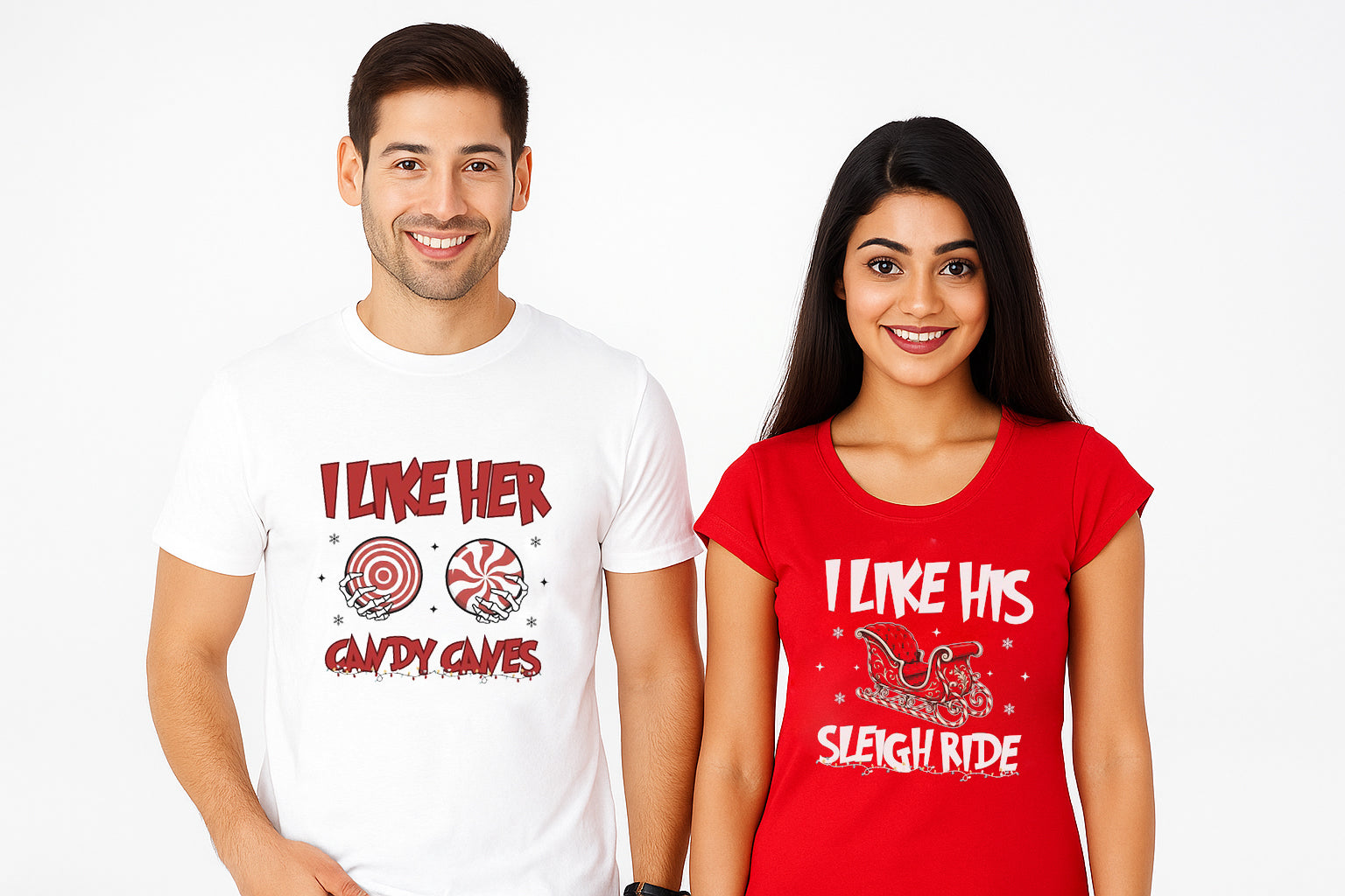 I Like Her Candy Canes Christmas Couple Shirt