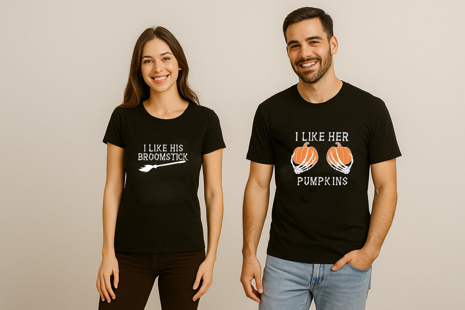 I Like His Broomstick I Like Her Pumpkins Couple T Shirt