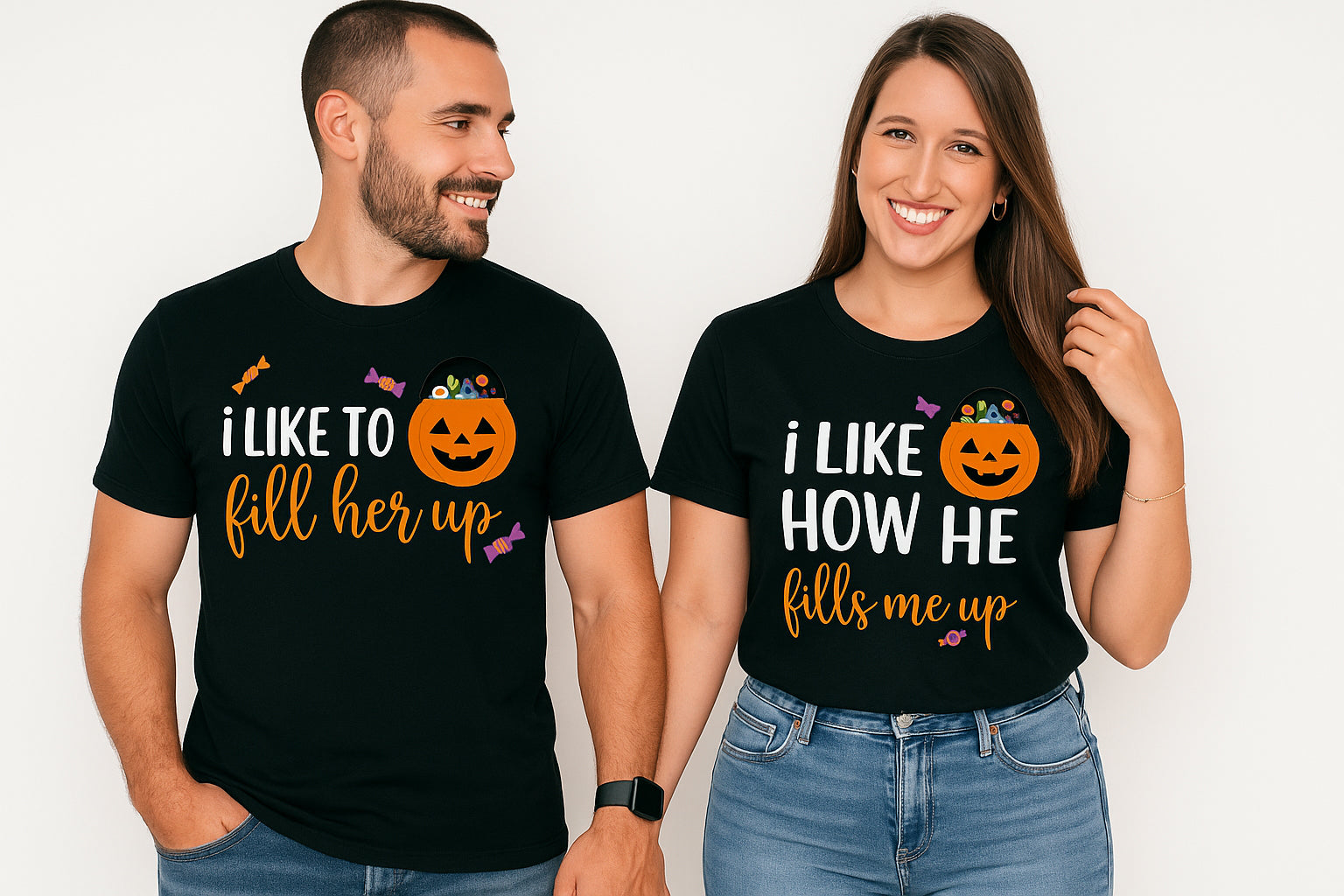 I Like To Fill Her Up Halloween Couple T Shirt