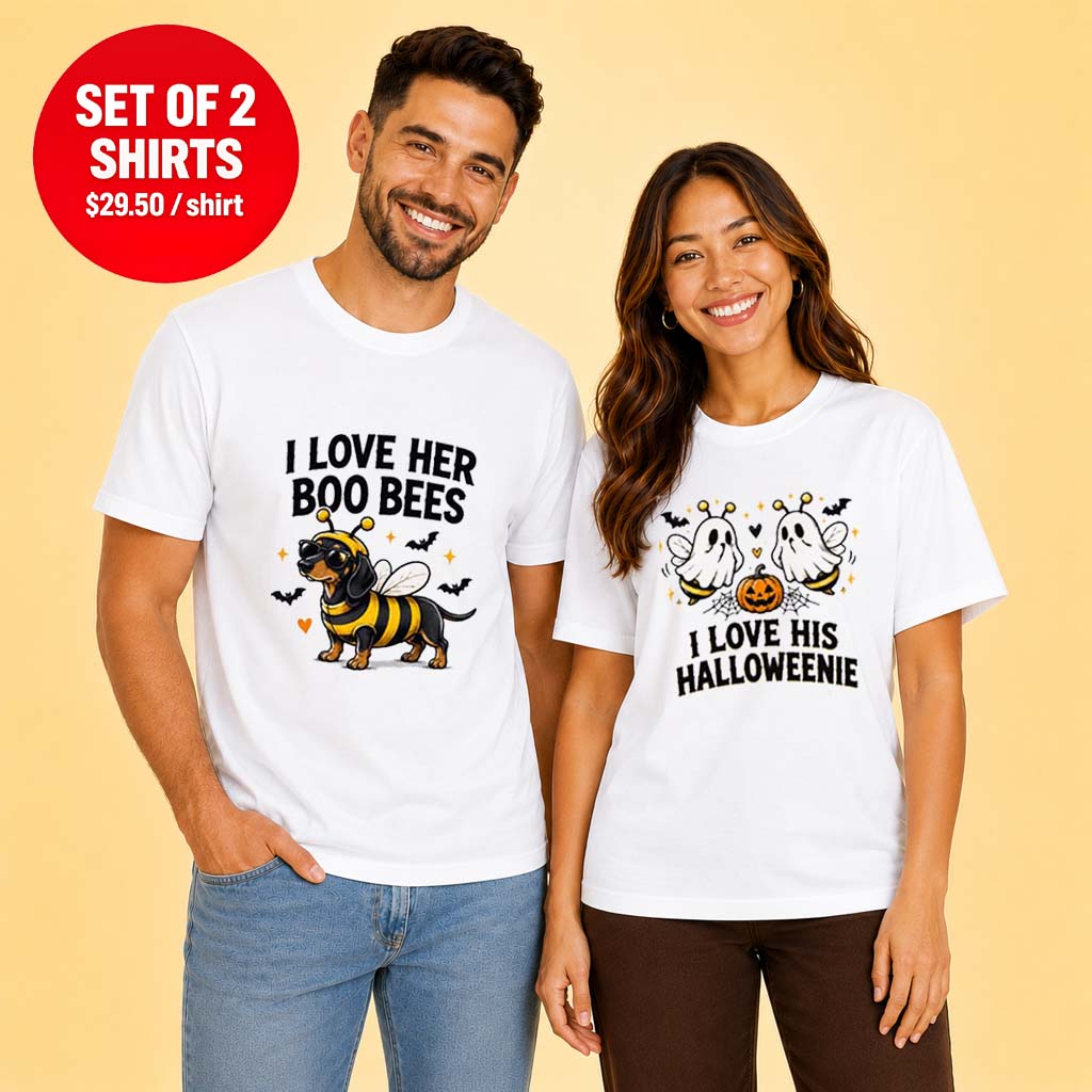 I Love Her Boo Bees I Love His Halloweenie Matching Tee