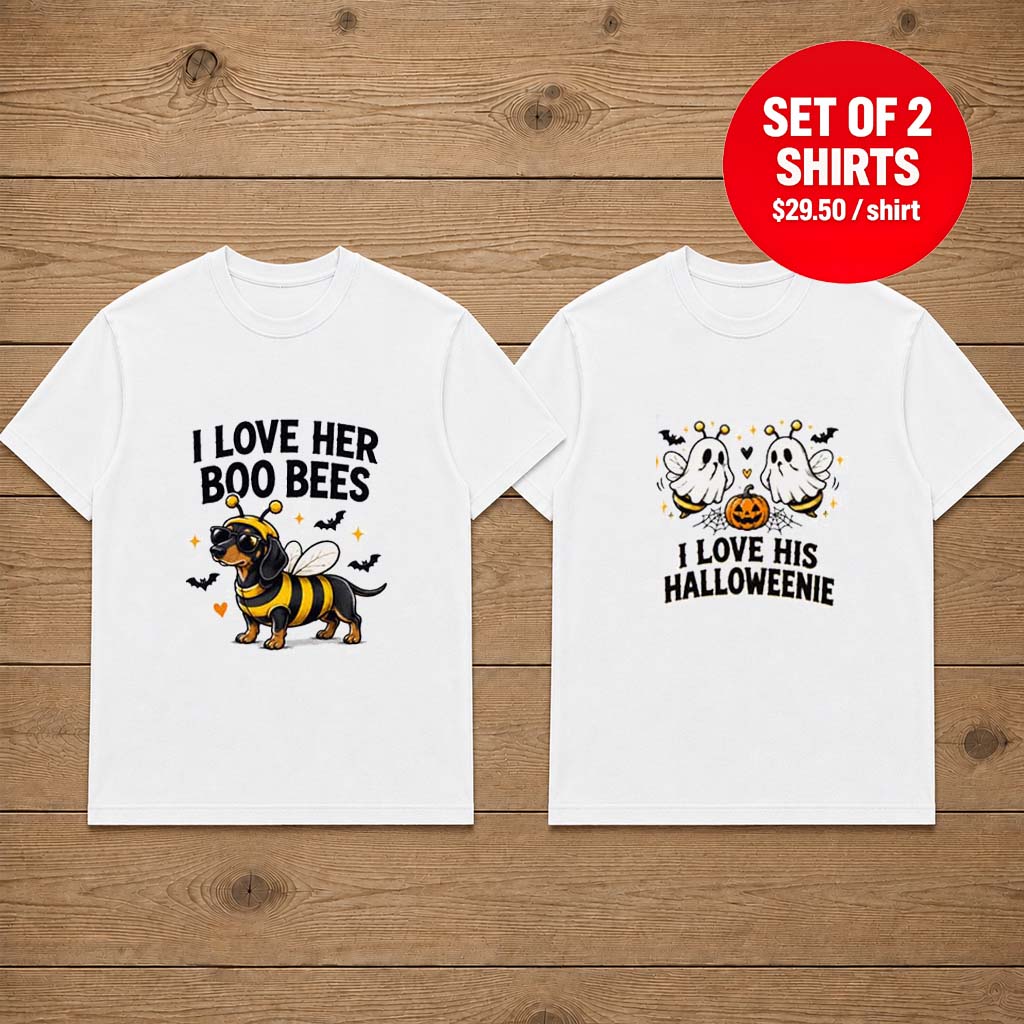 I Love Her Boo Bees I Love His Halloweenie Matching Tee