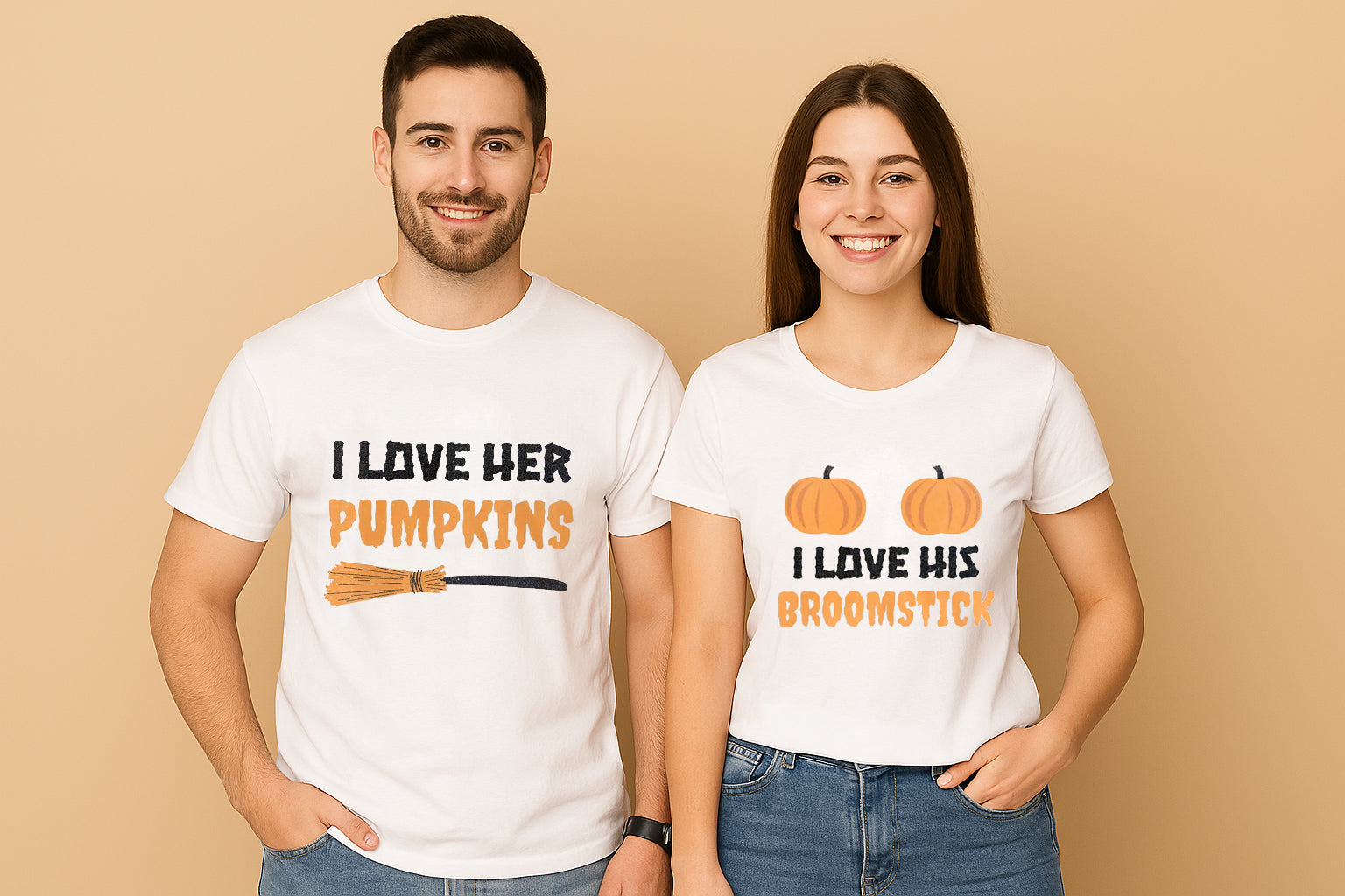 I Love Her Pumpkins I Love His Broomstick Couple T-Shirt
