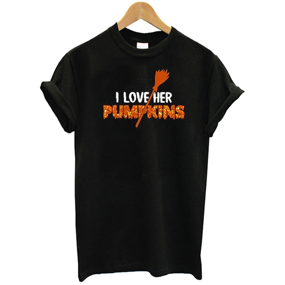 I Love His Broom Stick I Love Her Pumpkins, Halloween Couple T-Shirt